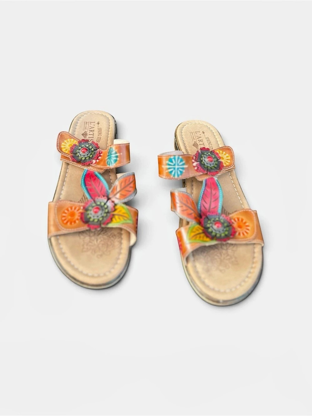L'Artiste Floral Embellished Sandals in Orange